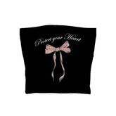 Y2k Protect Your Heart Bow Strapless Top